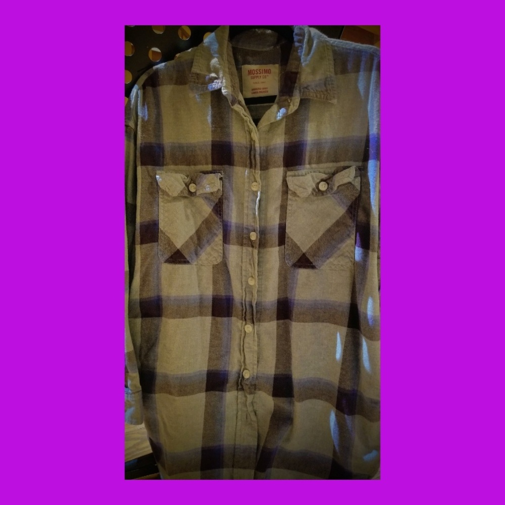 Flannel button down oversized pocket shirt